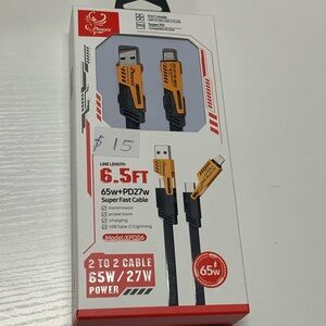 Phenix Black and Orange 6.5ft Fast Charging Cable